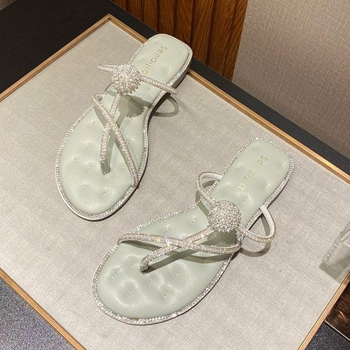 Slippers for the ANYOU woman sandals cubic pearl zori flat sandals women's sandals regulars woman