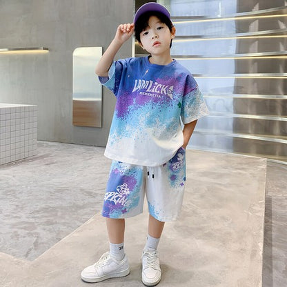 ビエンス boy summer junior clothing English gradation primary schoolchild top and bottom clothes set casual elementary and junior high school student