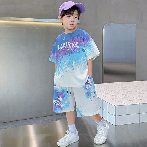 ビエンス boy summer junior clothing English gradation primary schoolchild top and bottom clothes set casual elementary and junior high school student