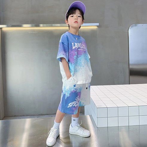 ビエンス boy summer junior clothing English gradation primary schoolchild top and bottom clothes set casual elementary and junior high school student