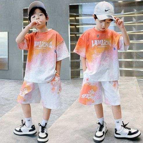 ビエンス boy summer junior clothing English gradation primary schoolchild top and bottom clothes set casual elementary and junior high school student