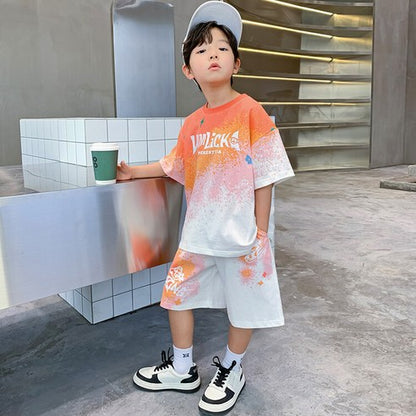 ビエンス boy summer junior clothing English gradation primary schoolchild top and bottom clothes set casual elementary and junior high school student