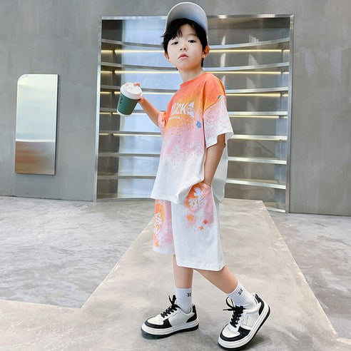 ビエンス boy summer junior clothing English gradation primary schoolchild top and bottom clothes set casual elementary and junior high school student