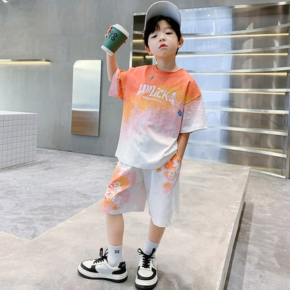 ビエンス boy summer junior clothing English gradation primary schoolchild top and bottom clothes set casual elementary and junior high school student