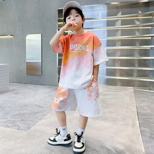 ビエンス boy summer junior clothing English gradation primary schoolchild top and bottom clothes set casual elementary and junior high school student