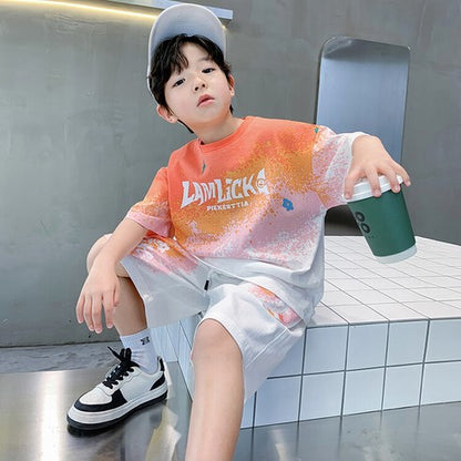 ビエンス boy summer junior clothing English gradation primary schoolchild top and bottom clothes set casual elementary and junior high school student