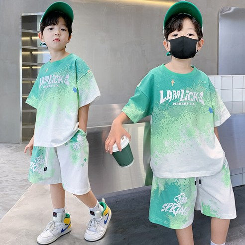 ビエンス boy summer junior clothing English gradation primary schoolchild top and bottom clothes set casual elementary and junior high school student