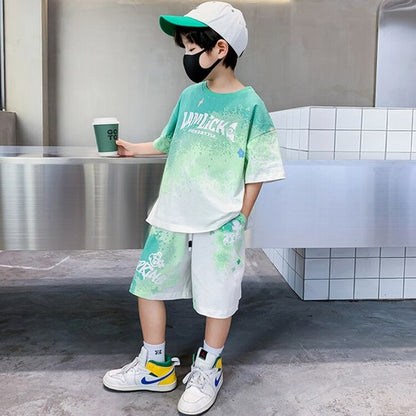 ビエンス boy summer junior clothing English gradation primary schoolchild top and bottom clothes set casual elementary and junior high school student