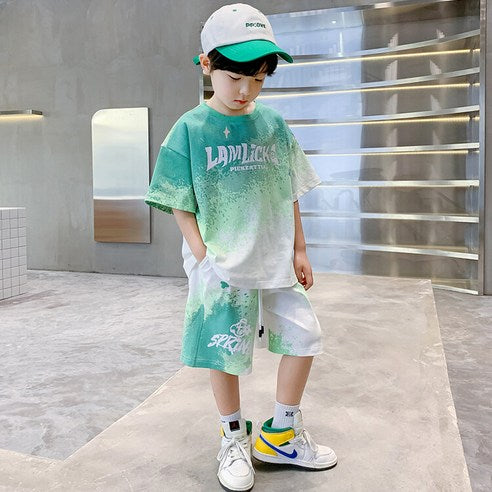 ビエンス boy summer junior clothing English gradation primary schoolchild top and bottom clothes set casual elementary and junior high school student