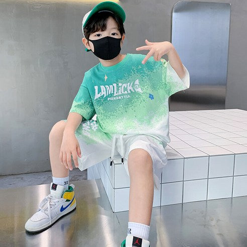 ビエンス boy summer junior clothing English gradation primary schoolchild top and bottom clothes set casual elementary and junior high school student