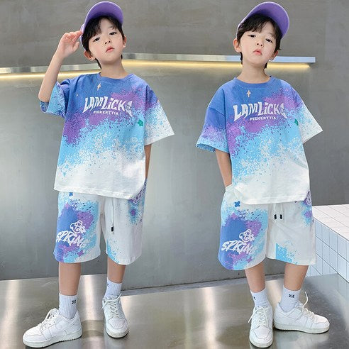 ビエンス boy summer junior clothing English gradation primary schoolchild top and bottom clothes set casual elementary and junior high school student