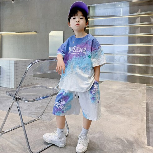 ビエンス boy summer junior clothing English gradation primary schoolchild top and bottom clothes set casual elementary and junior high school student