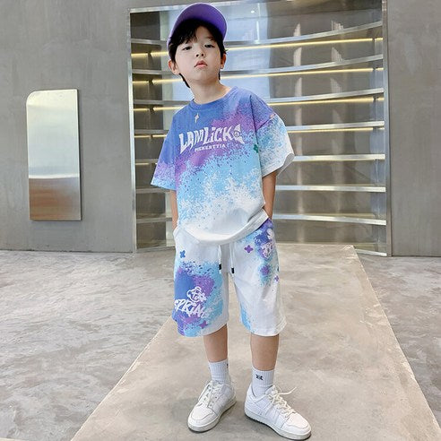 ビエンス boy summer junior clothing English gradation primary schoolchild top and bottom clothes set casual elementary and junior high school student