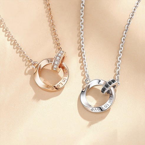 ナナエル 925 Silver Rose Gold Couple Friendship Necklace Bracelet Set