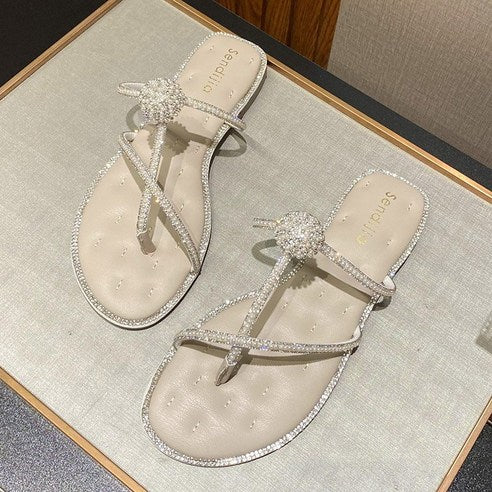 Slippers for the ANYOU woman sandals cubic pearl zori flat sandals women's sandals regulars woman