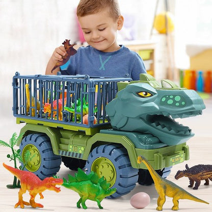 Poladore KC Certified Dinosaur Toy Set Crane Dump Truck Transport Car Tyranno Heavy Duty Car