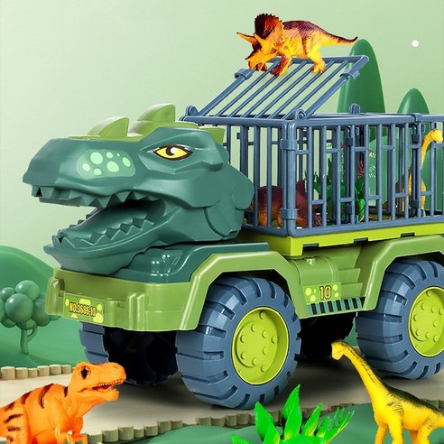 Poladore KC Certified Dinosaur Toy Set Crane Dump Truck Transport Car Tyranno Heavy Duty Car